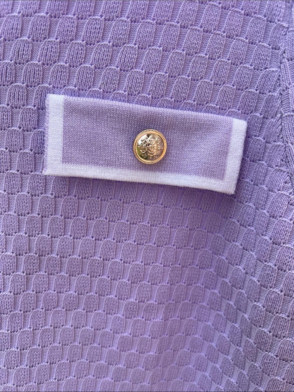 Nanette Lepore Lavender and White V‑Neck Short Sleeve Cardigan - Picture 4 of 8